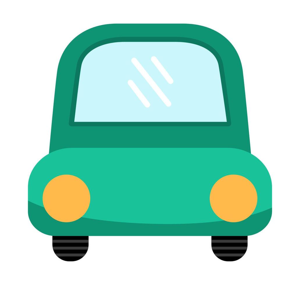 green car front view. Funny automobile for kids. Cute vehicle clip art. Retro transport icon isolated on white background vector