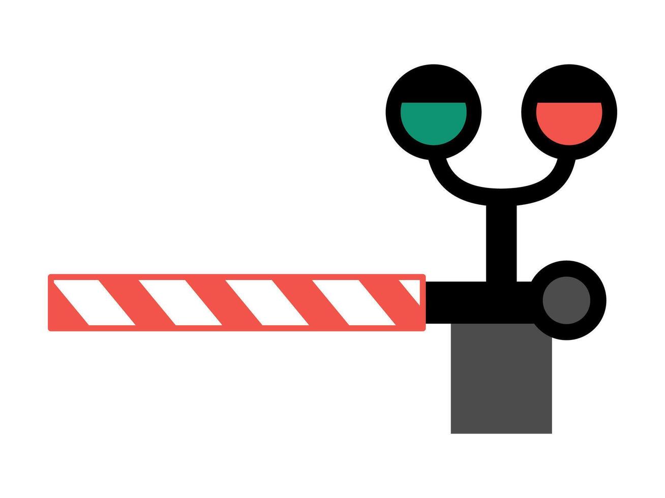 railroad barrier with traffic lights. Railway gate with semaphore icon. Rail way stop sign isolated on white background vector