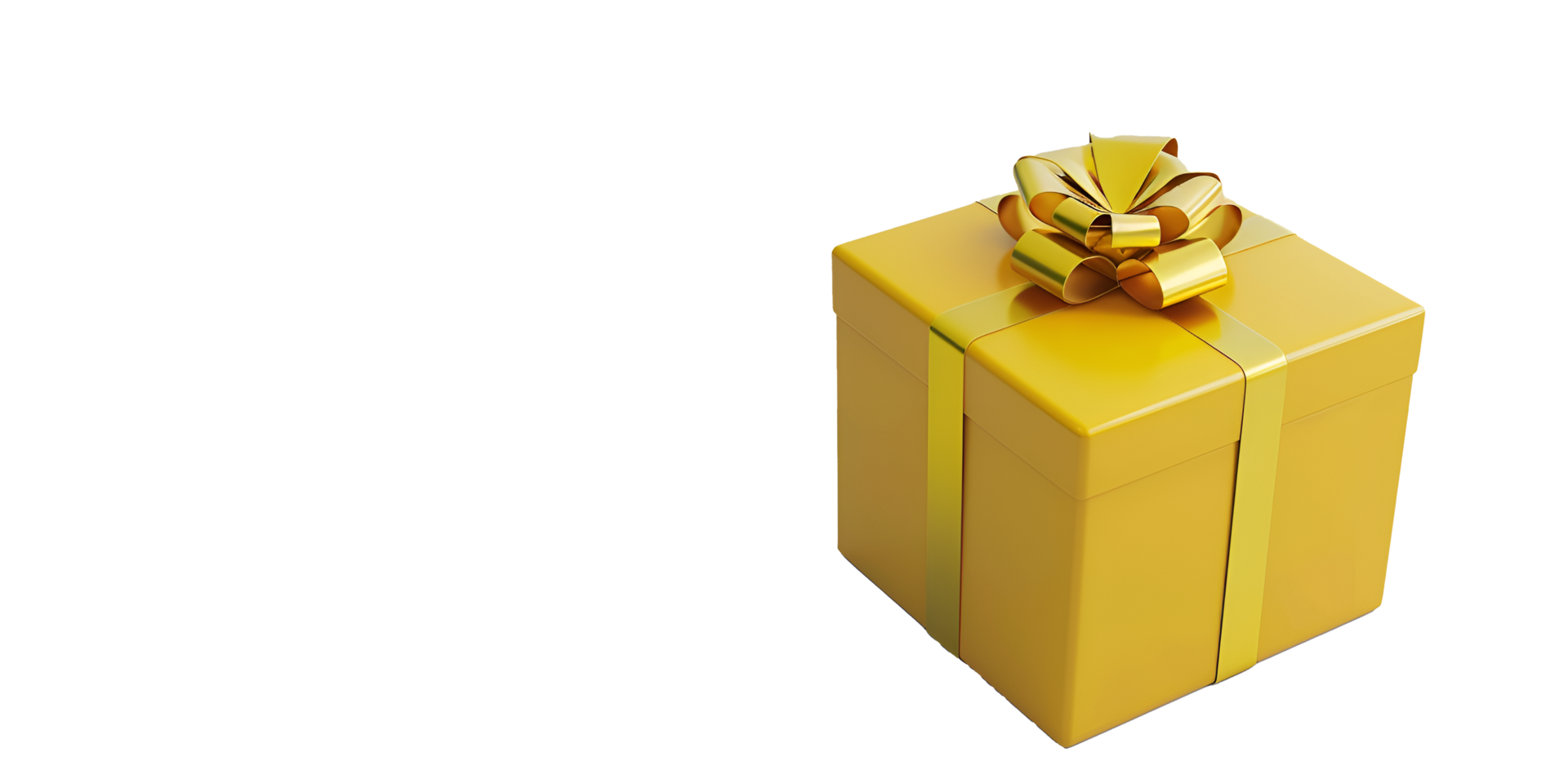 golden gift box rendering with golden ribbon isolated on transparent png