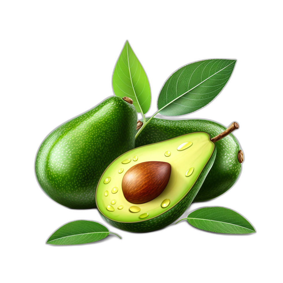Avocado fruit with half cut slice isolated on transparent background png