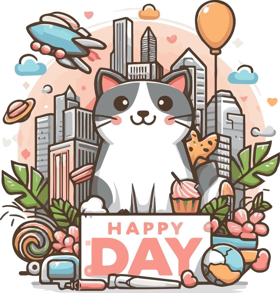 Cat Day Event Art Illustration vector