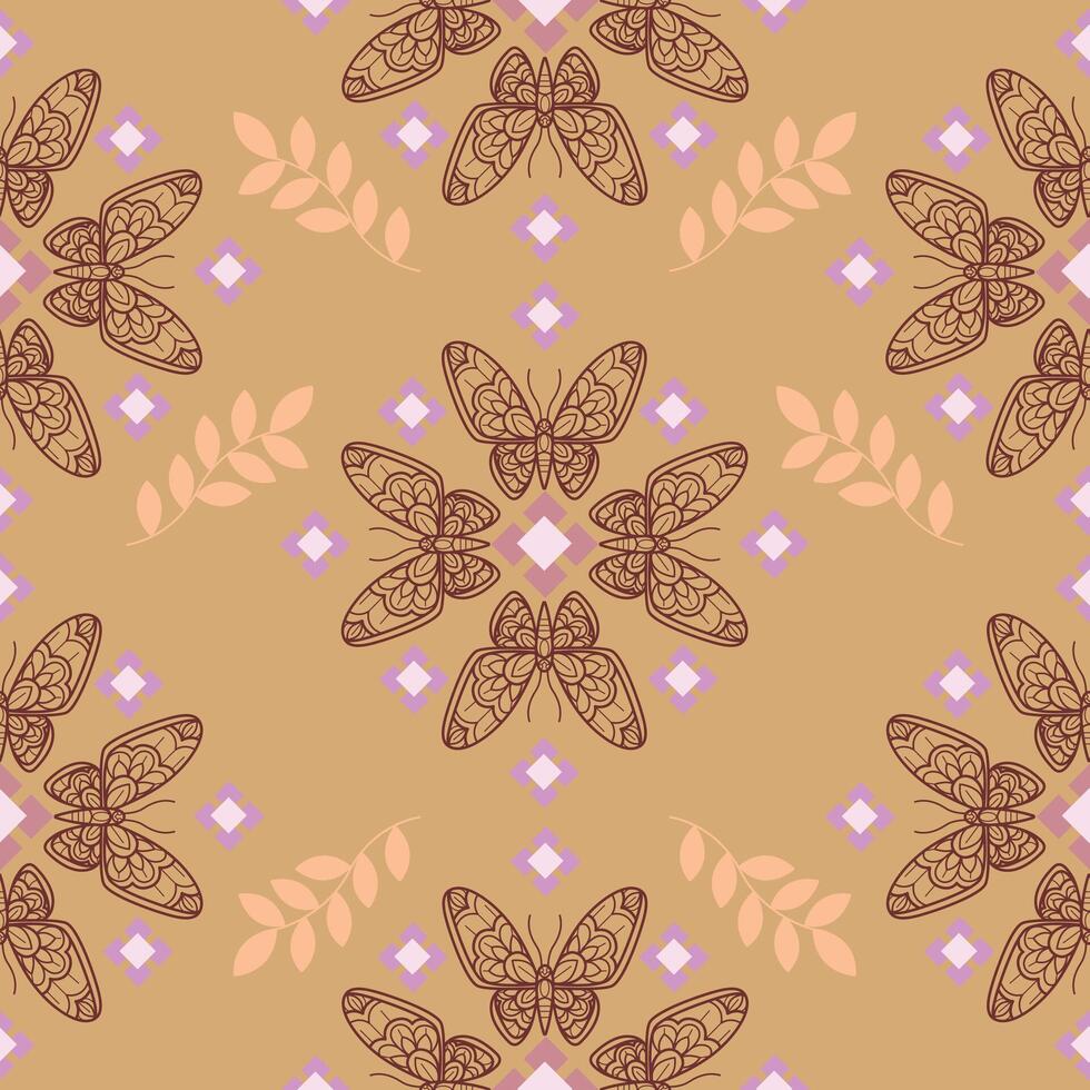 Flower butterfly on brown background pattern. Seamless pattern background. vector