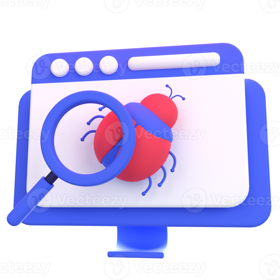 Web Optimization 3D icon concept. 3d illustration of bug searching png