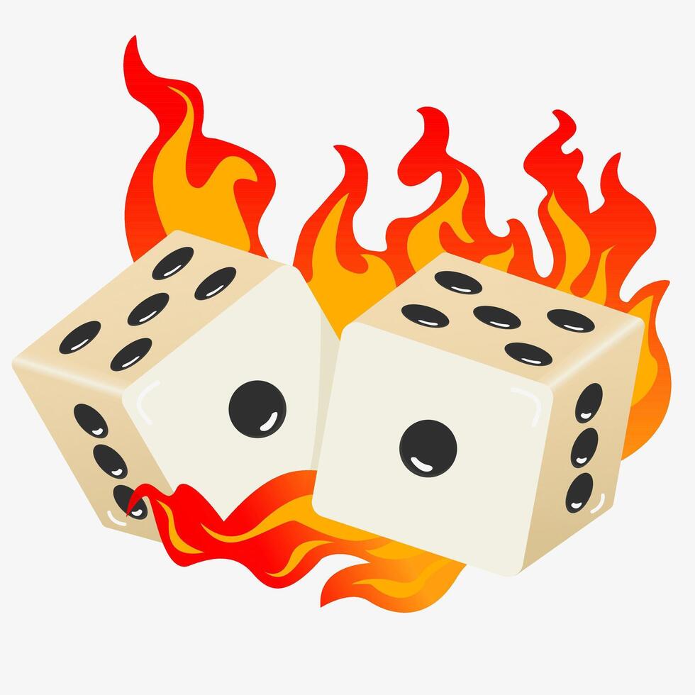 Dice or gaming dice for gambling, with fire. vector