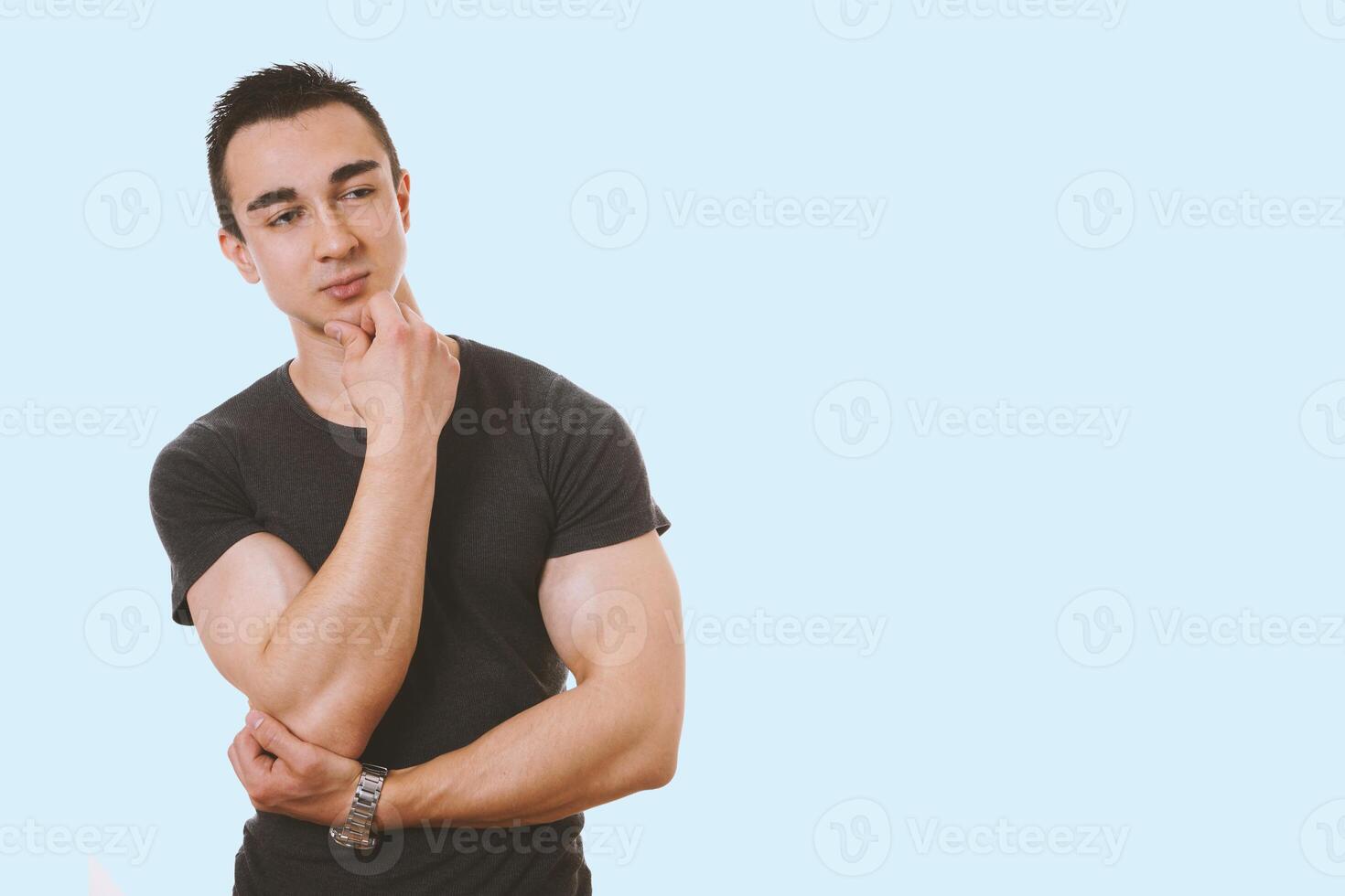 young man contemplating an idea photo