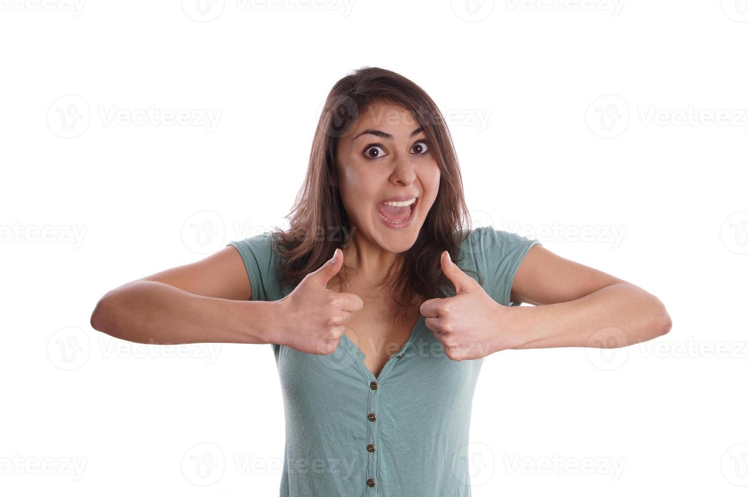 happy young woman with thumbs up photo