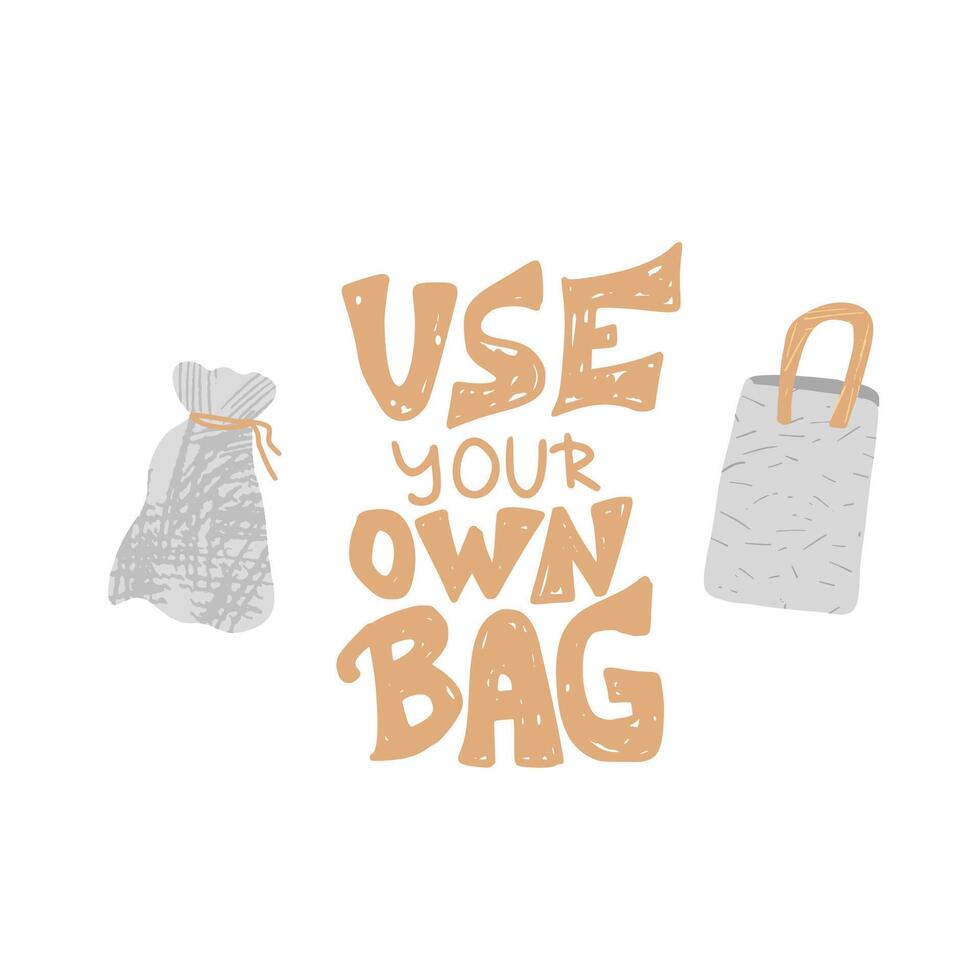 Plastic free concept with text and symbols. vector