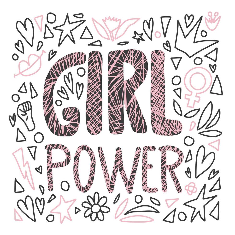 Girl power poster. concept text with decor. vector