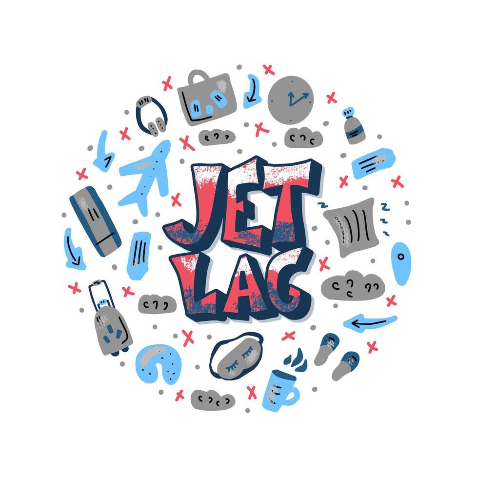 Jet lag stylized quote. concept emblem. vector