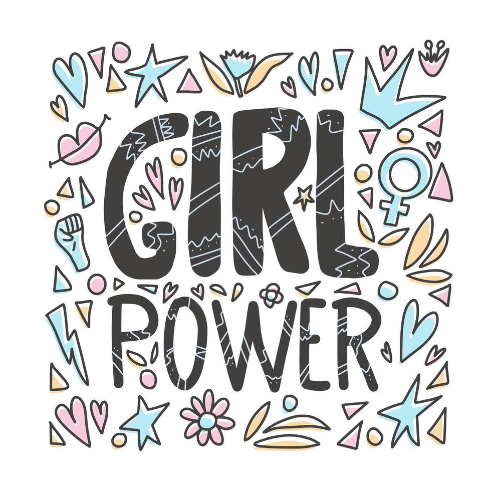 Girl power poster. concept text with decor. vector