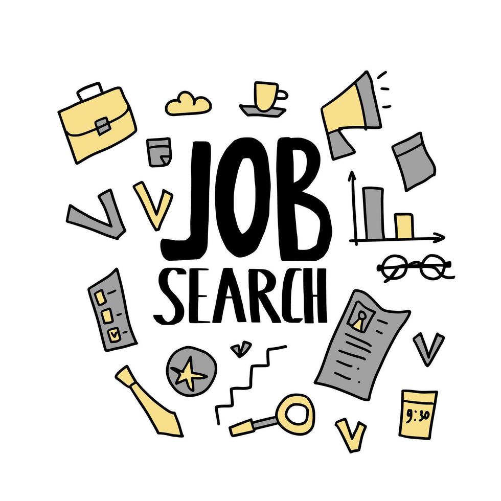 Job search concept. design text and signs. vector