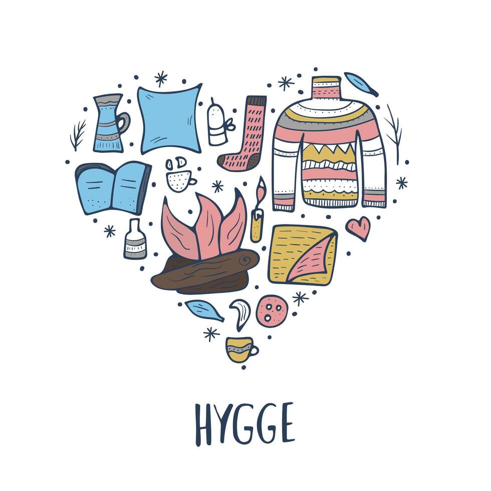 Hygge. isolated symbols in doodle style. vector