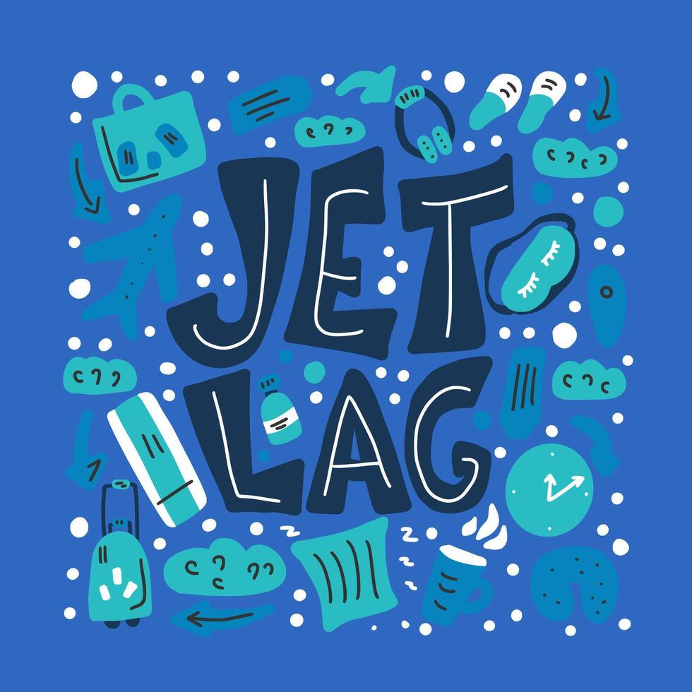 Jet lag stylized quote. concept emblem. vector