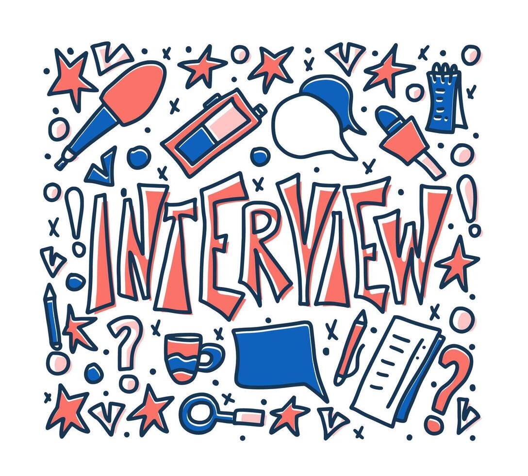 Interview design poster. text with signs. vector