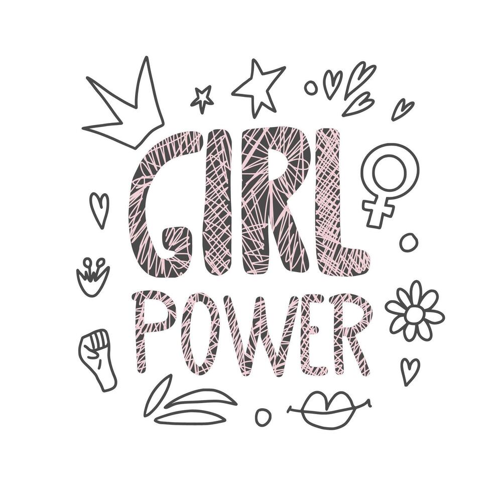 Girl power poster. concept text with decor. vector