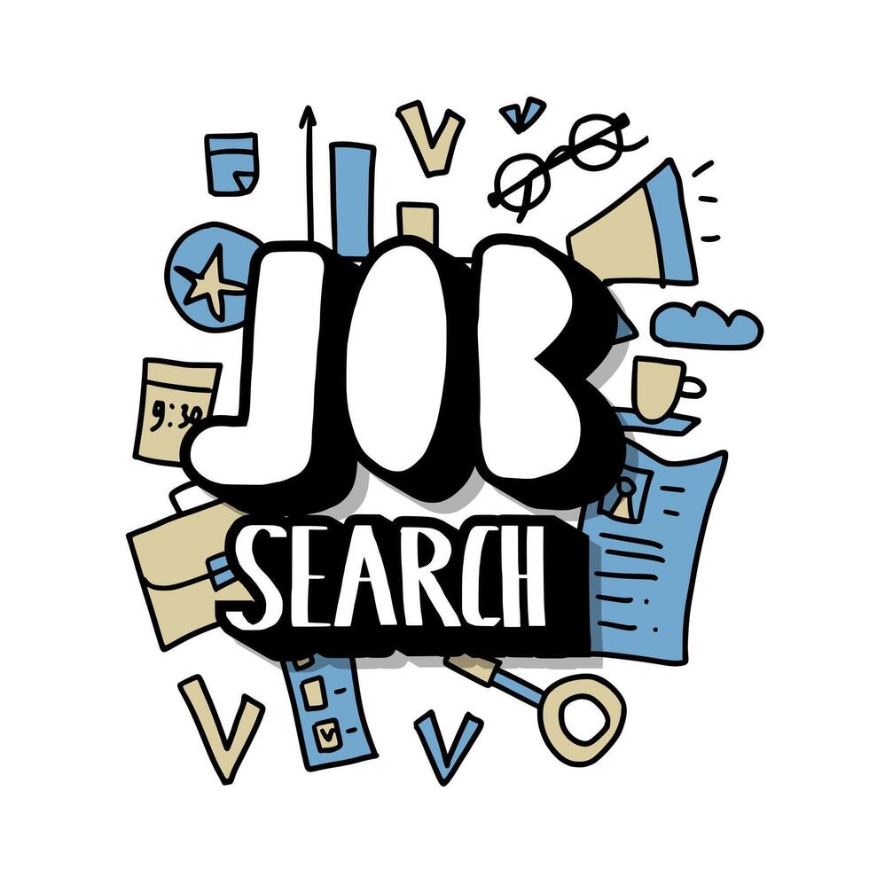 Job search concept. design text and signs. vector
