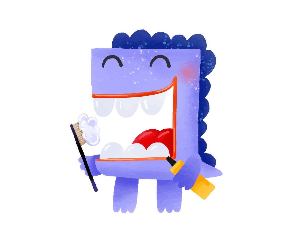 artoon monsters smiling on an isolated background. Monsters and dinosaurs take care of their teeth and brush their teeth. Dentistry. Teeth whitening vector