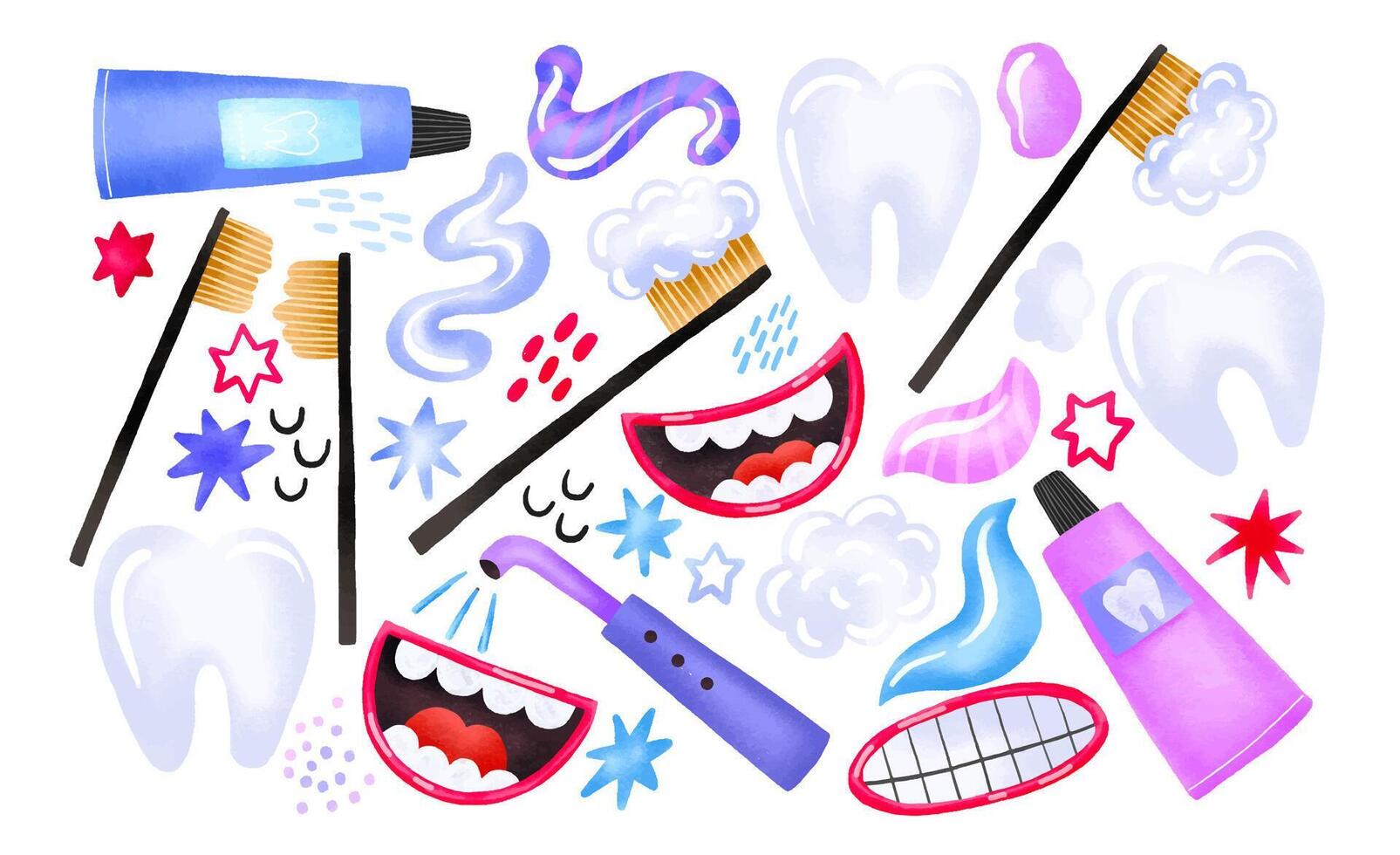 artoon monsters smiling on an isolated background. Monsters and dinosaurs take care of their teeth and brush their teeth. Dentistry. Teeth whitening vector