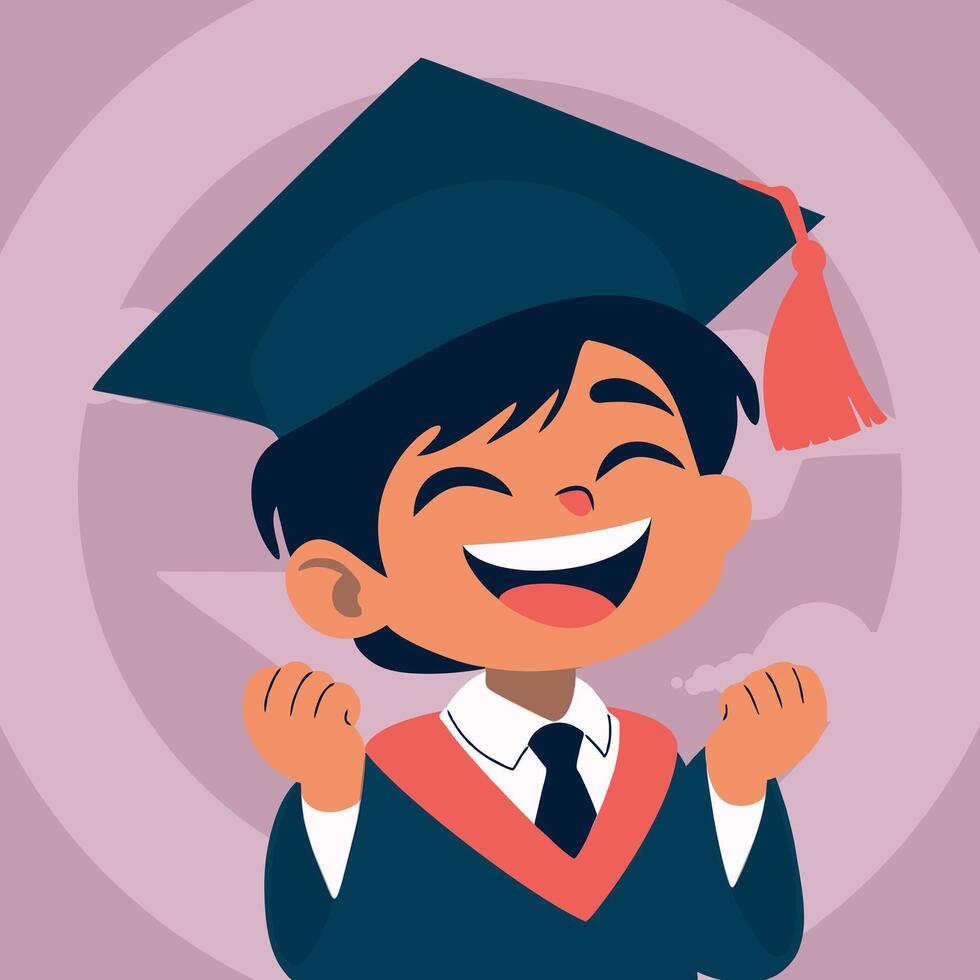child in graduation cap and gown vector
