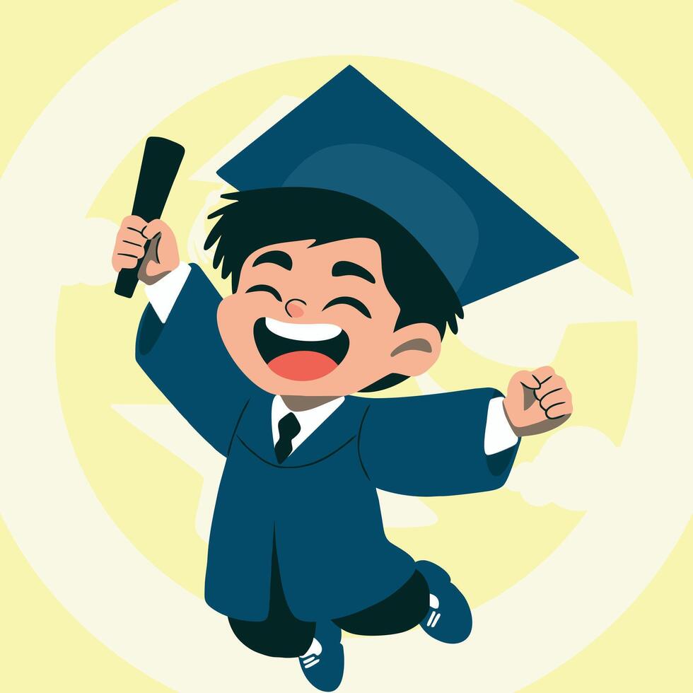 happy and blissful graduation boy with diploma vector