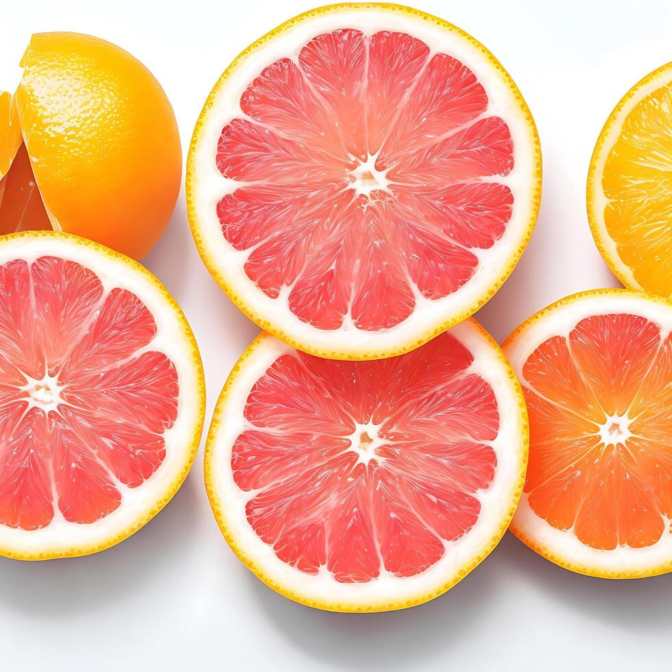 A group of citrus fruits including oranges lemons and other fruits photo