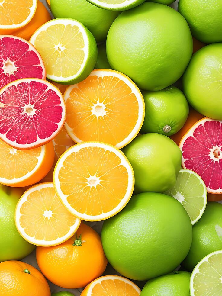 A group of citrus fruits including oranges lemons and other fruits photo