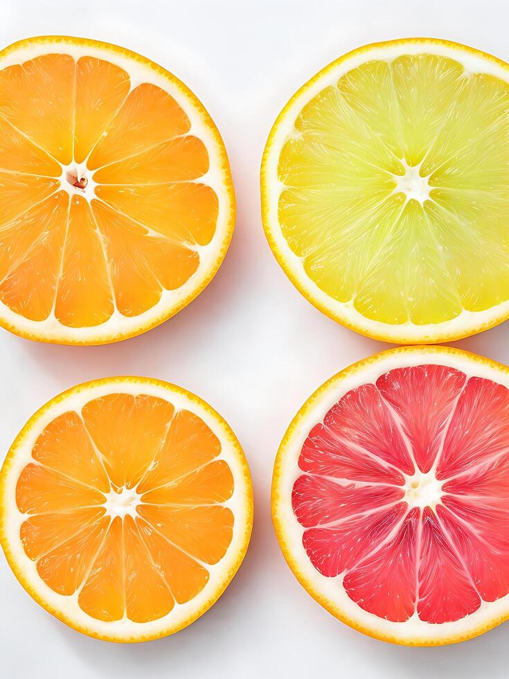 A group of citrus fruits including oranges lemons and other fruits photo