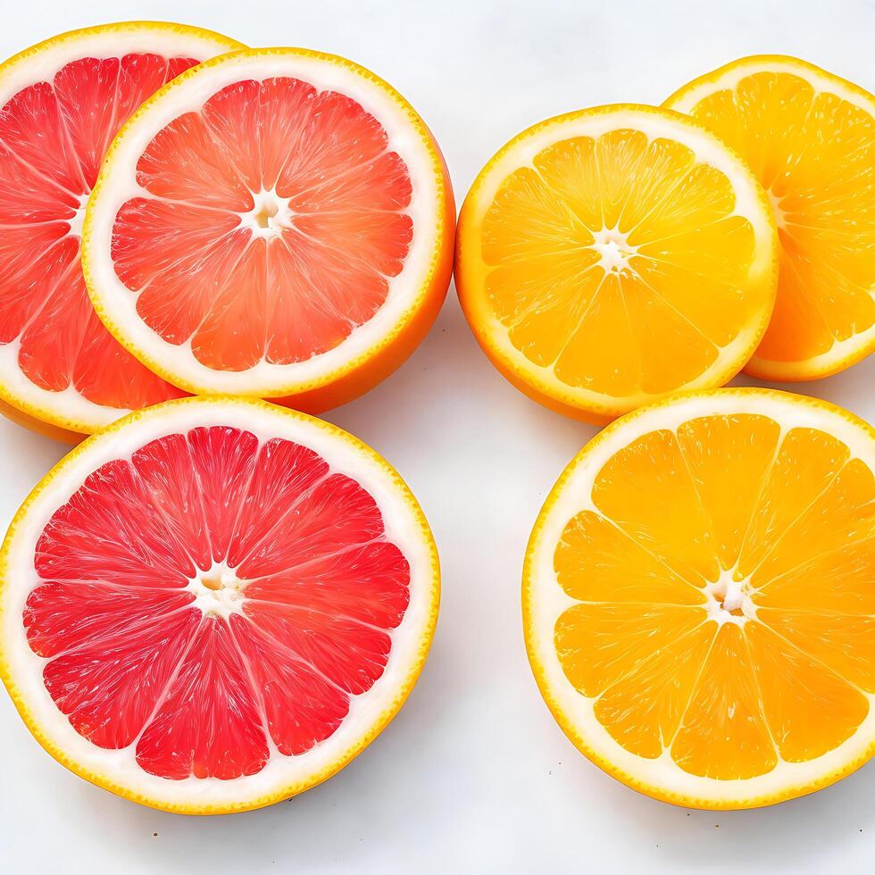 A group of citrus fruits including oranges lemons and other fruits photo