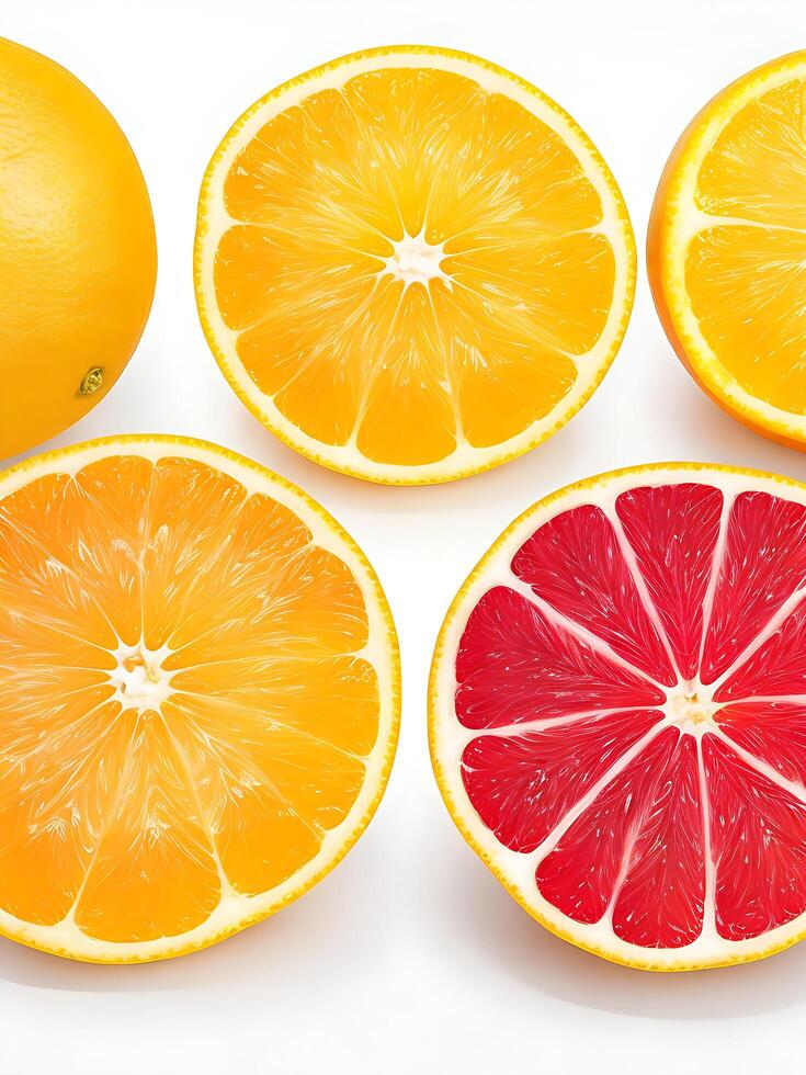 A group of citrus fruits including oranges lemons and other fruits photo