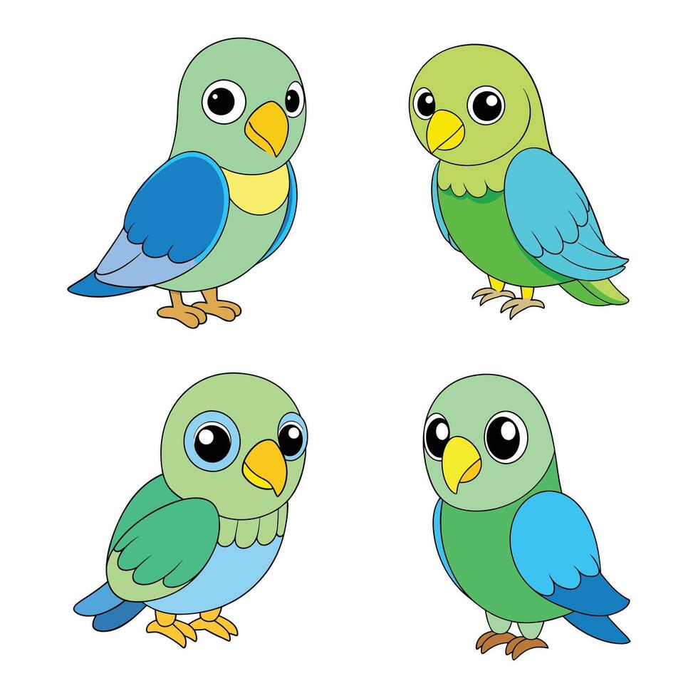 Cartoon Parakeet Clip Art Set - Isolated Illustrations for Kids and Nature Lovers vector