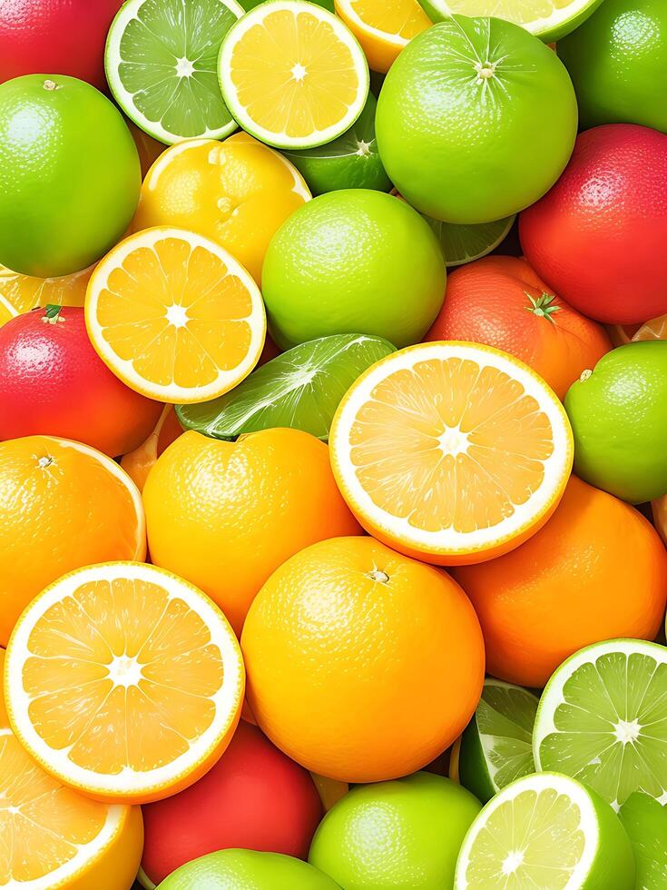 A group of citrus fruits including oranges lemons and other fruits photo