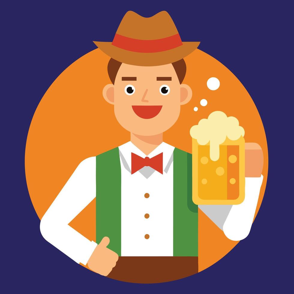 Hilarious Drunk Man with Beer Mugs at Oktoberfest Festival - Fun Art Illustration for Celebrations. vector