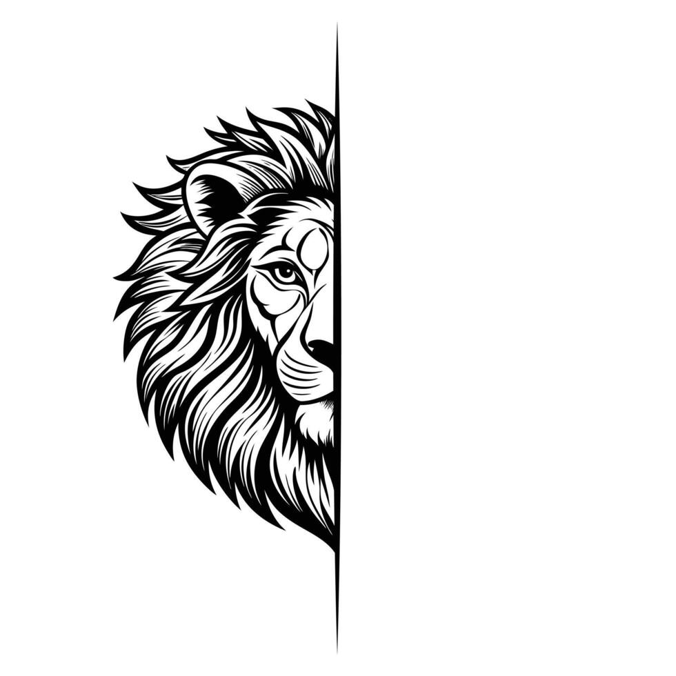 Stunning Lion Half Face Black Silhouette Art for Logo and Branding Design vector