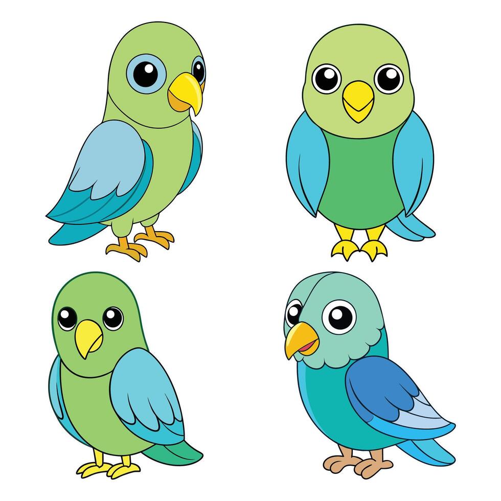 Cartoon Parakeet Clip Art Set - Isolated Illustrations for Kids and Nature Lovers vector