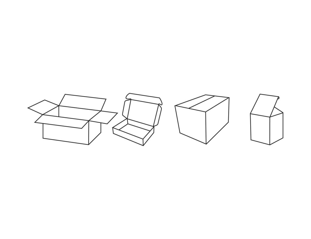 Packaging box outline collection, Set of Box line icons, delivery boxes, cargo box, Open black box in white and black colors. illustration. vector