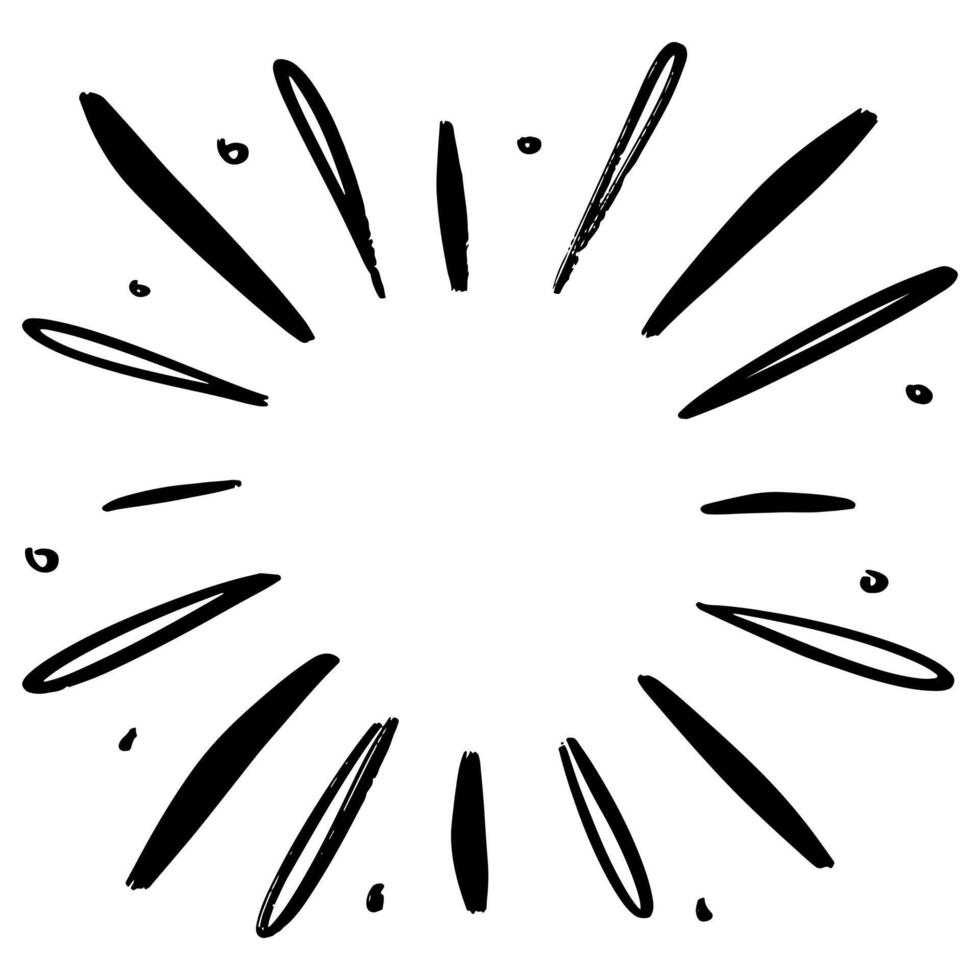 Doodle sketch style of Starburst, sunburst, Element Fireworks Black Rays. Comic explosion effect. Radiating, radial lines. cartoon hand drawn illustration for concept design. vector