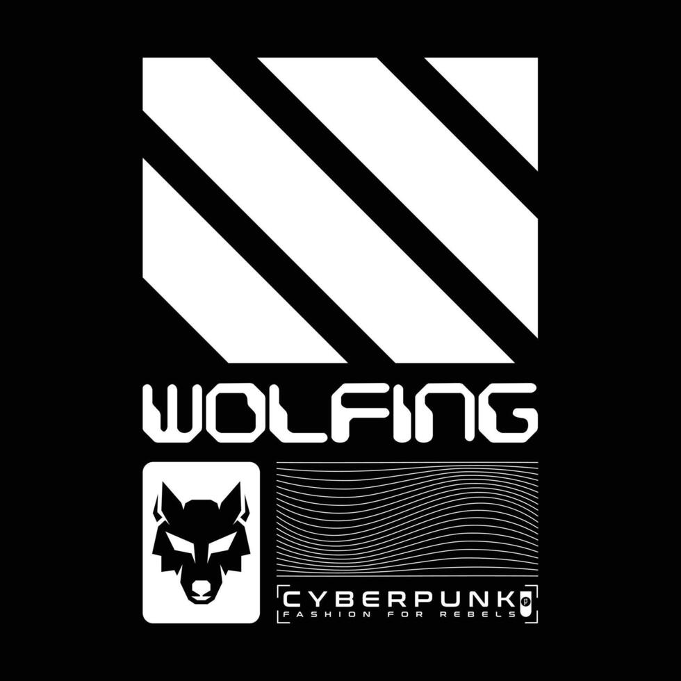 cyberpunk wolf design graphic template vector