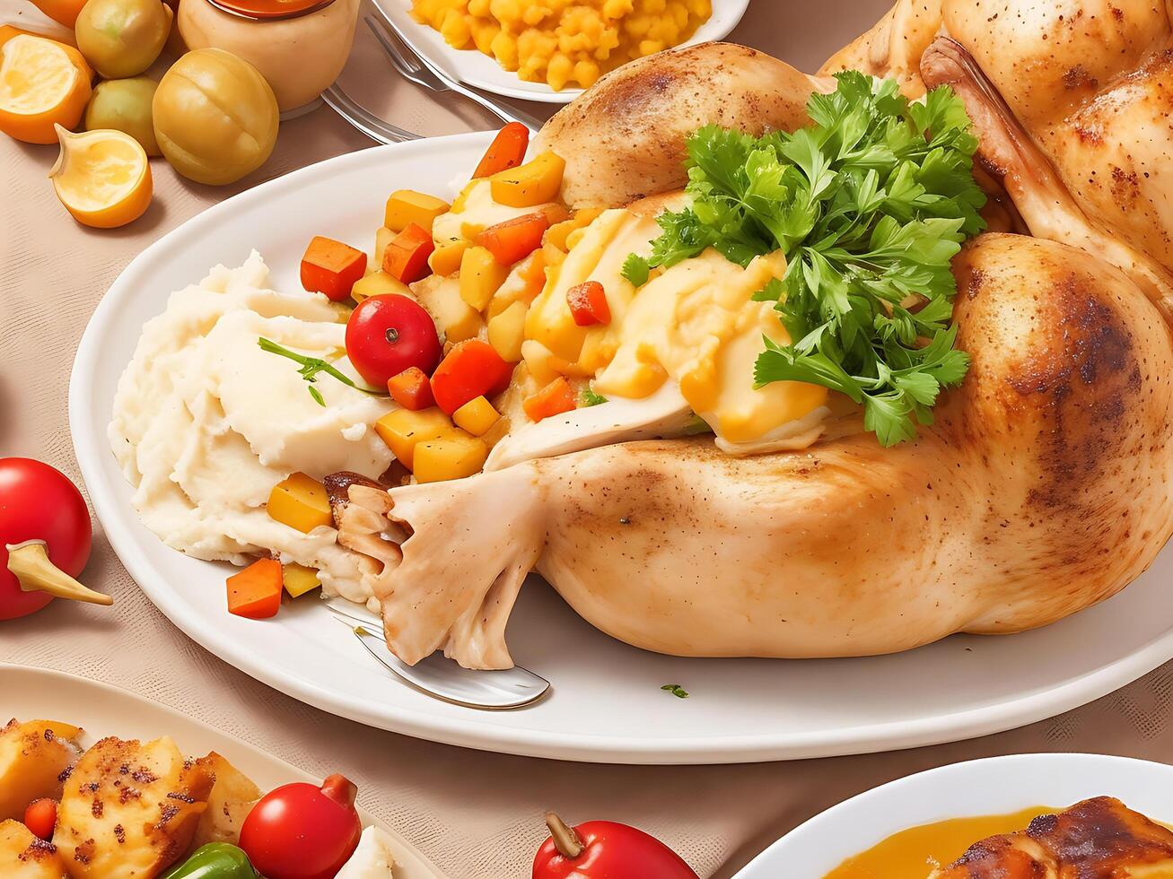 Experience the warmth and joy of a traditional Thanksgiving feast photo