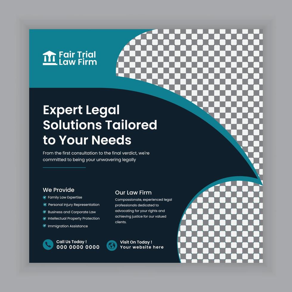 Law firm services Social media posts and law consulting square flyer or web banner template design., law consultation web banner. vector