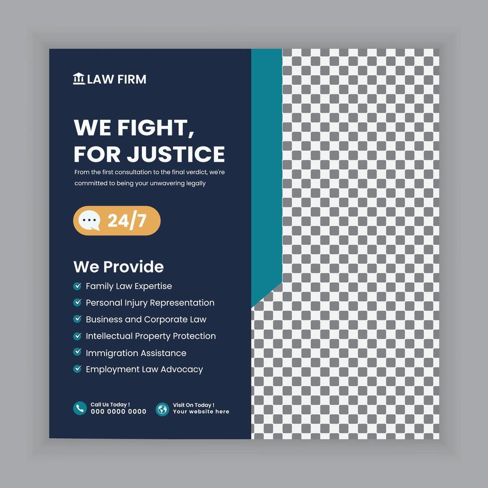 Law firm services Social media posts and law consulting square flyer or web banner template design., law consultation web banner. vector
