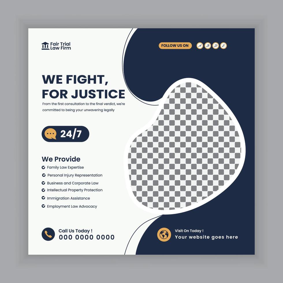 Law firm services Social media posts and law consulting square flyer or web banner template design., law consultation web banner. vector