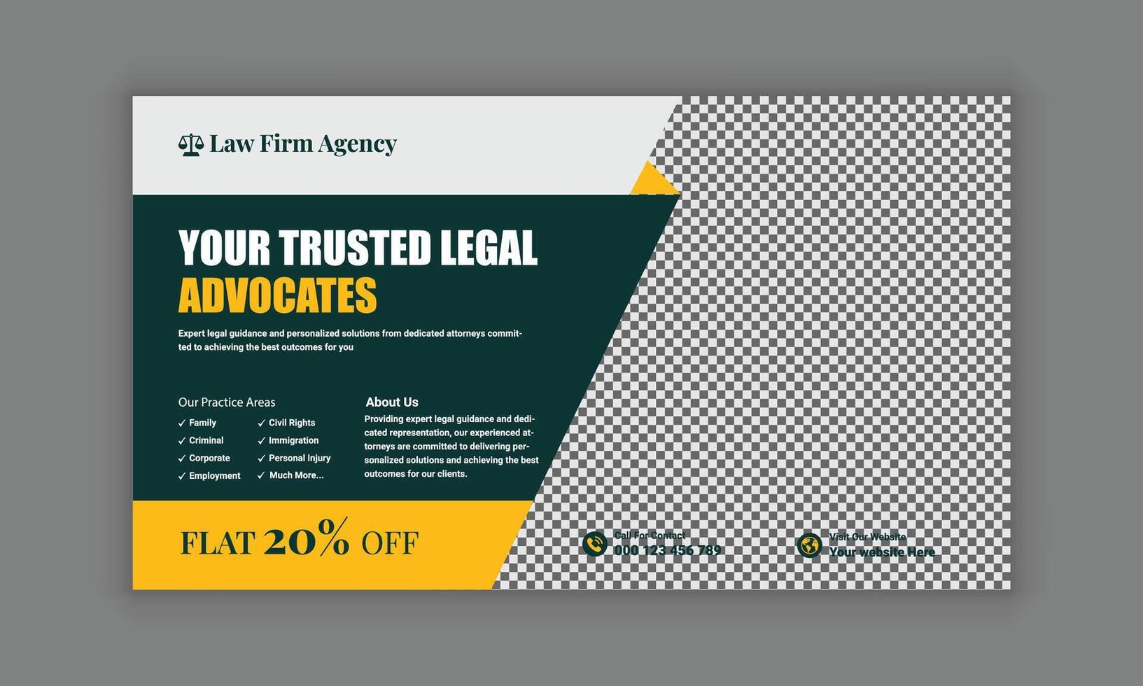 Law firm services social media post design or law consulting web banner template, and Instagram post or square flyer template vector