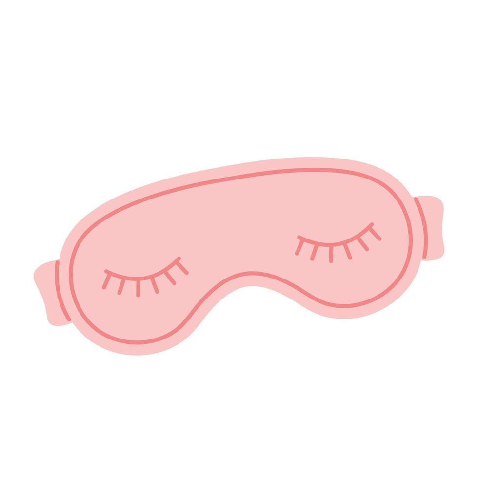 Cute pink sleep mask with eyes closed. Eye accessory for sleeping and traveling. Flat illustration isolated on white background. vector