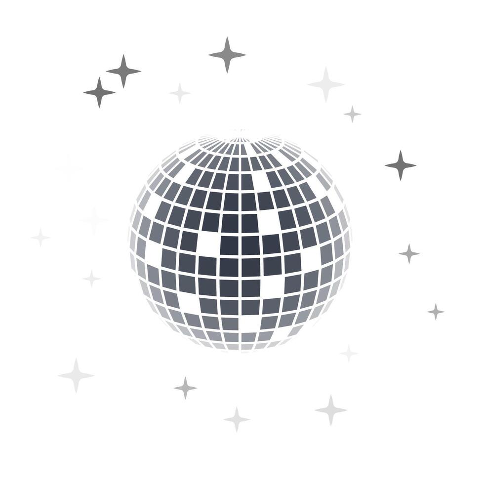 Disco ball in 3d style isolated on white background. 3d disco ball background with stars and glitter. Music dance illustration. vector