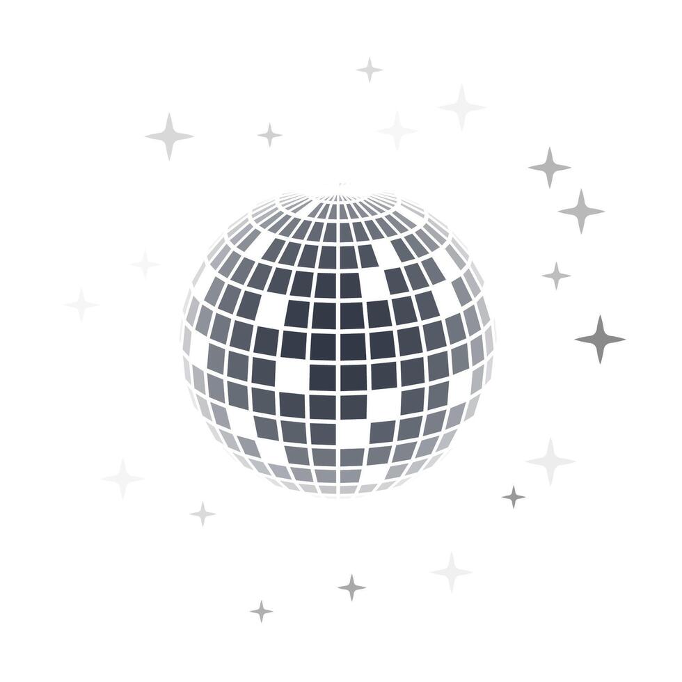 Disco ball in 3d style isolated on white background. 3d disco ball background with stars and glitter. Music dance illustration. vector