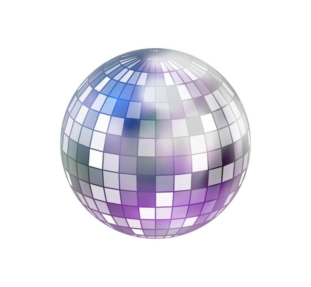 Disco ball in 3d style isolated on white background. 3d disco ball background with stars and glitter. Music dance illustration. vector