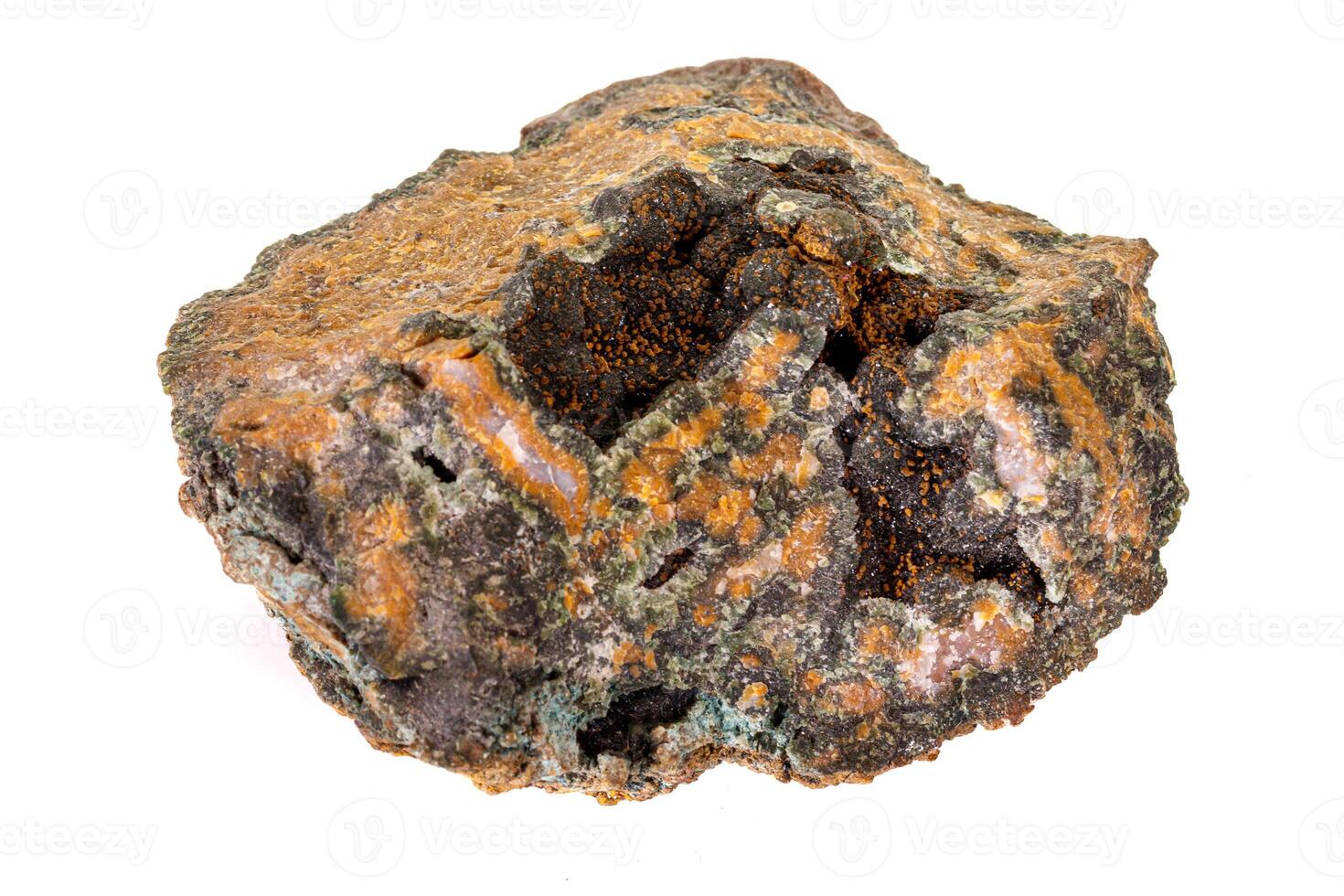 Macro stone mineral quartz with chlorite on a white background photo