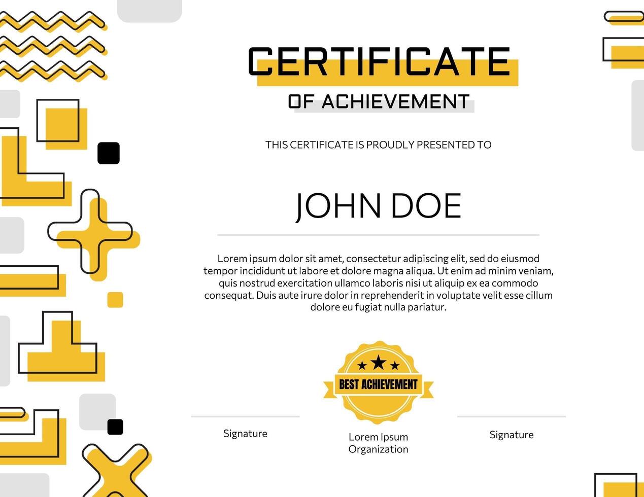 Yellow Theme Organization Achievement Certificate template