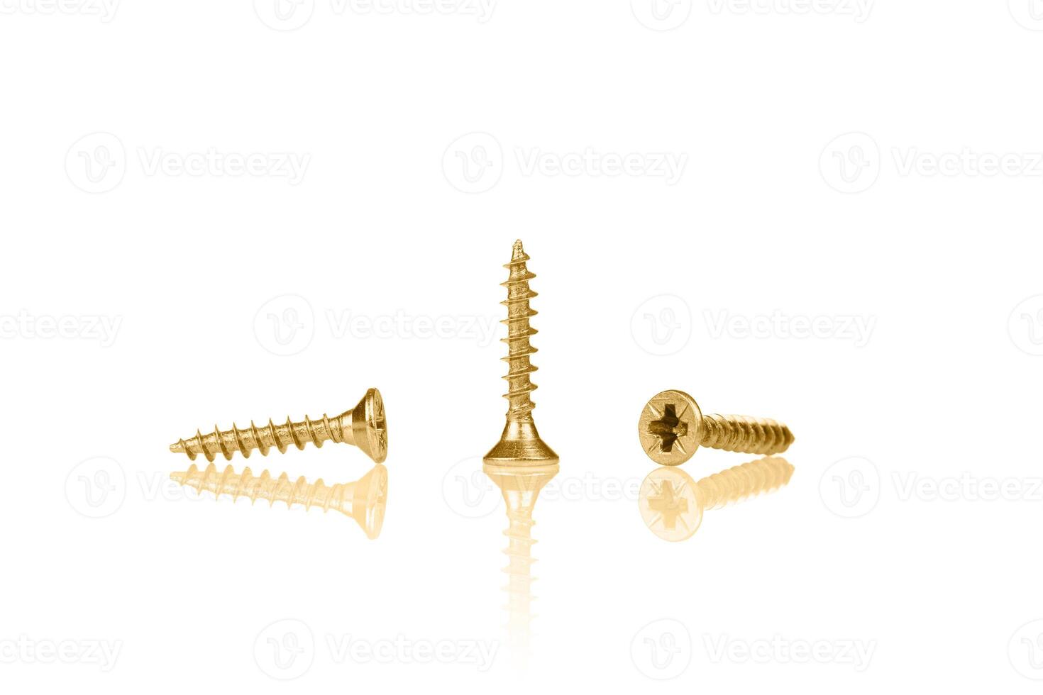 macro screw of golden color on a white background photo