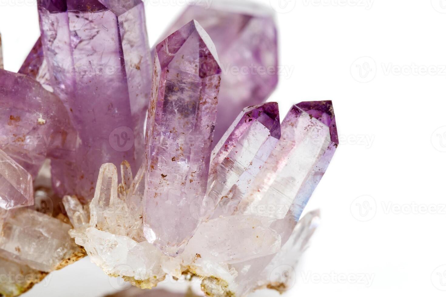 Amethyst Crystal Druse macro mineral on white background photo